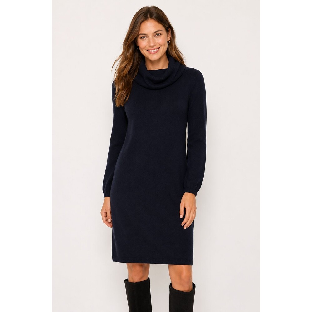 Boden Knit Cowl Neck Sweater Dress Size 4 Navy Blue Preppy Knee Length